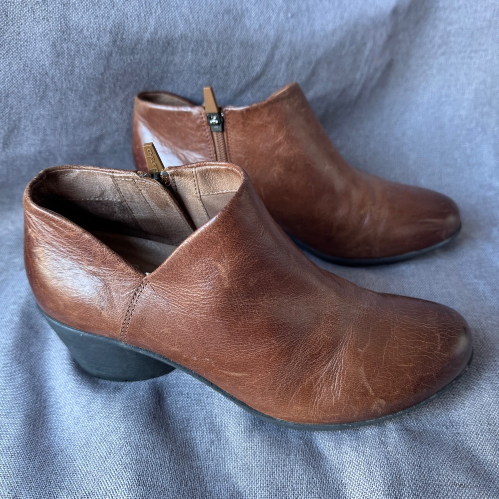 Dansko Loralie Brown Leather Ankle Boots Side Zip Block Heel EU 38 US 7.5-8